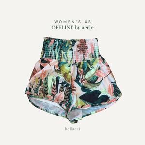 OFFLINE | by Aerie Real Me High Waisted Smocked Tropical Running Shorts XS NWT